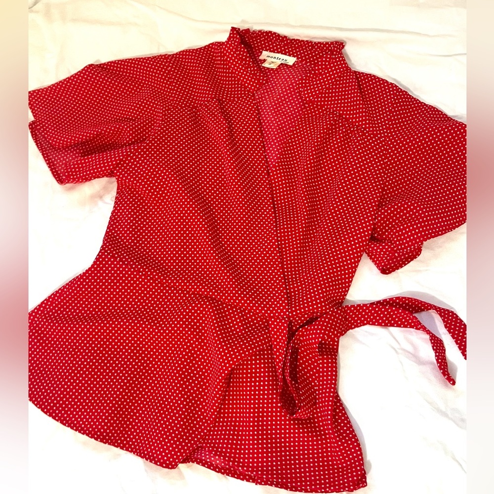 Red and polka dot S blouse